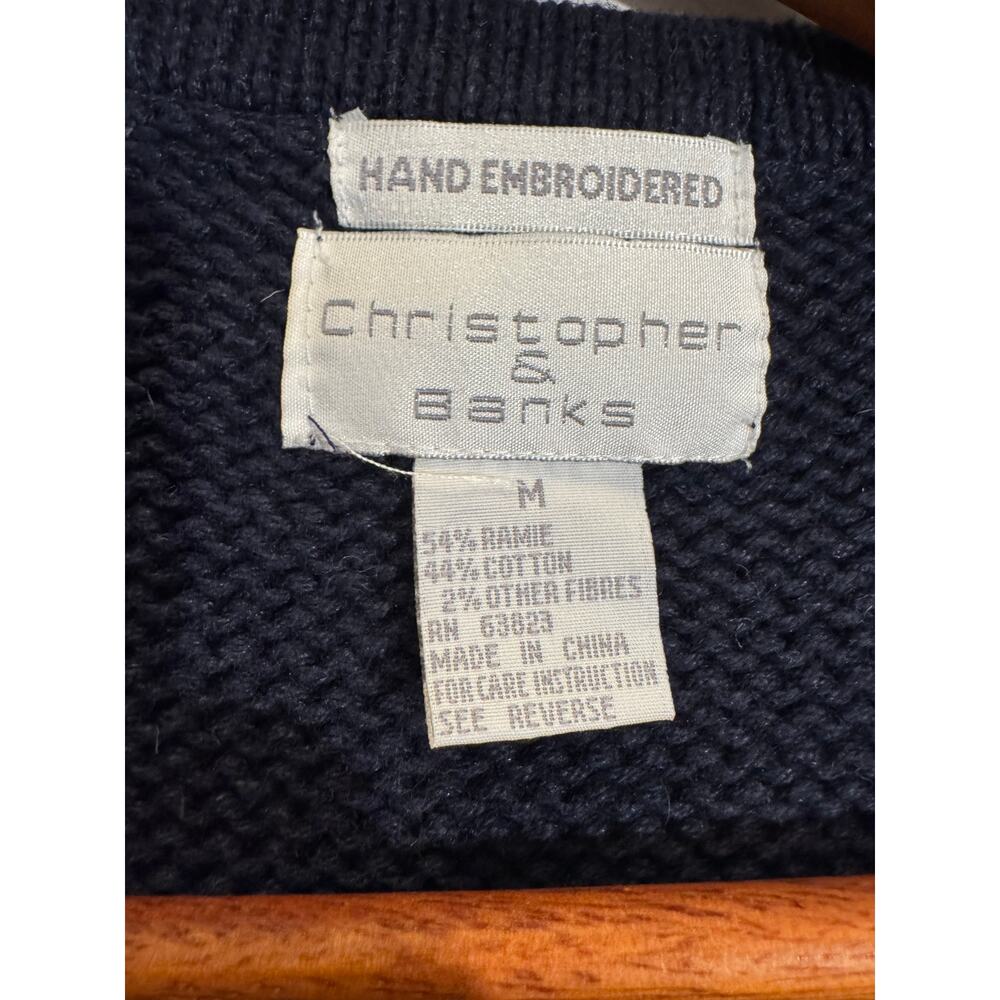 Vintage 90s Christopher & Banks Hand Embroidered Patchwork Knit Sweater Vest M - Picture 6 of 9